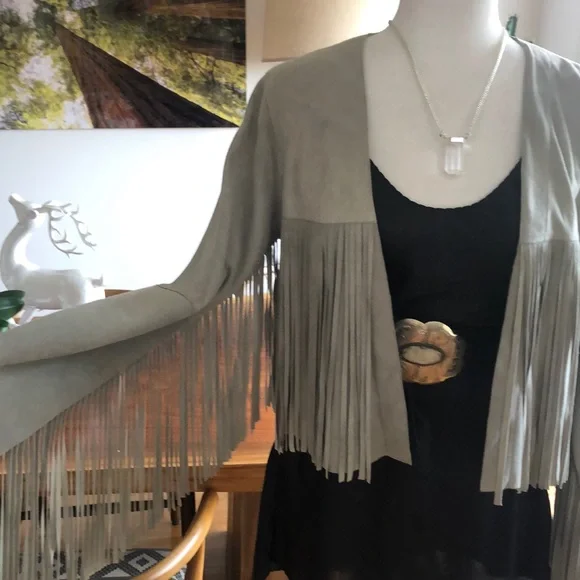 Suede Fringe Jacket. Dove grey S - Picture 1 of 10